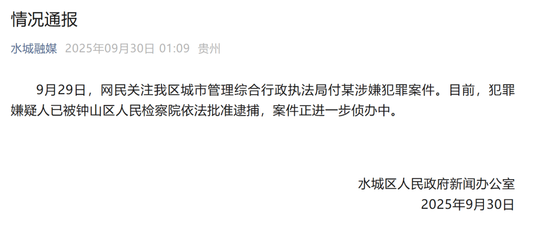 贵州六盘水凌晨通报：城管局付某涉嫌犯罪<strong></p>
<p>tp钱包官方下载</strong>，已被批捕